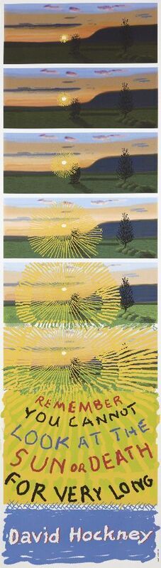 David Hockney, ‘Remember You Cannot Look at The Sun or Death For Very Long’, 2021, Print, Lithographic poster with screenprint overlay in colours on 170gsm wove, Roseberys