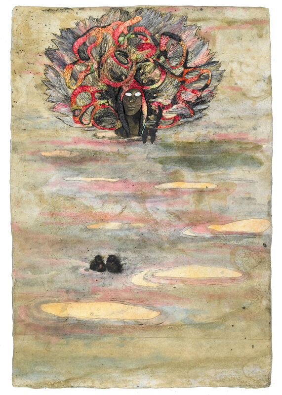 Ellen Gallagher, ‘Ishmael’, 2011, Print, Etching with gravure, spitbite, collage, painting, cutting, oil paint, watercolor, varnish, plasticine, graphite, and gold leaf in an artist's designed black mdf frame, Two Palms