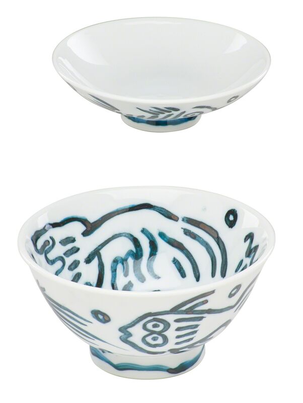 Keith Haring, ‘Untitled (Pop Shop Tokyo, Rice Bowl)’, 1987, Textile Arts, Unique ceramic bowl and lid painted in dark teal with glaze, Rago/Wright/LAMA