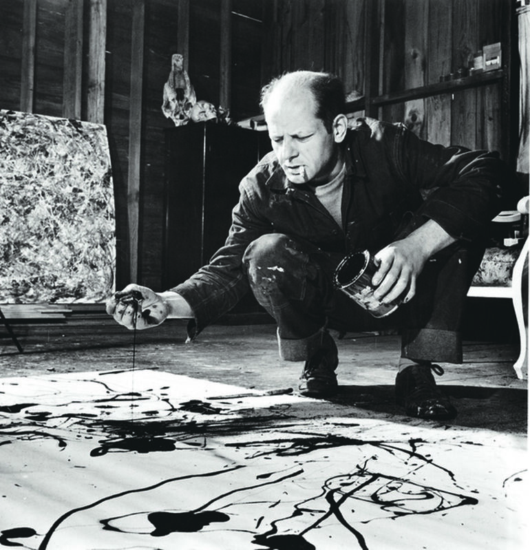 Martha Holmes, ‘Artist Jackson Pollock Dribbling Sand on Painting While Working in his Studio’, Photography, Dallas Museum of Art