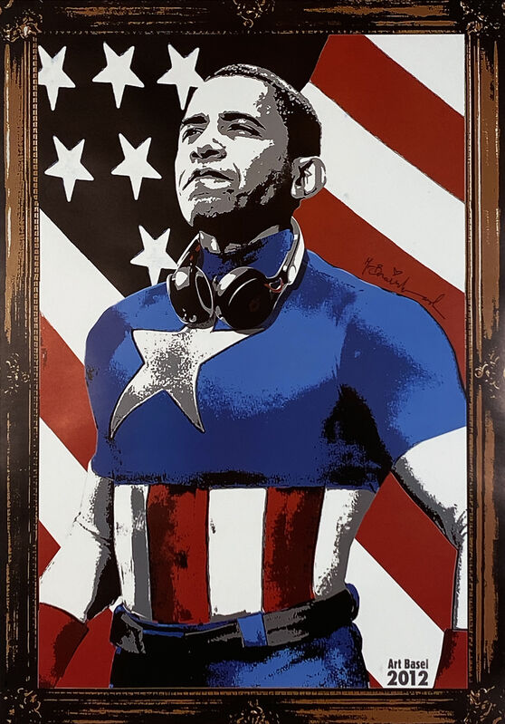 Mr. Brainwash, ‘'Obama Captain America'’, 2012, Print, Offset lithograph print on satin poster paper.  Exclusive release by the artist from Art Basel, Miami, 2012., Signari Gallery