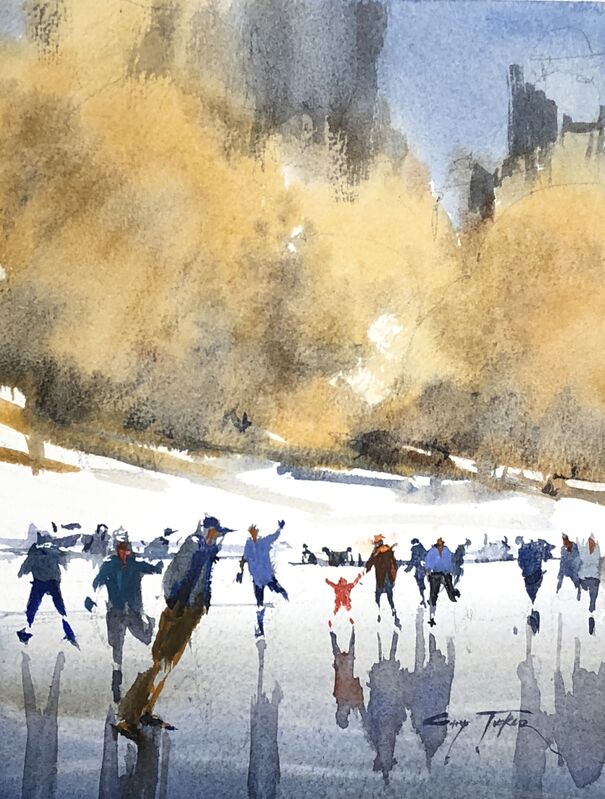 Gary Tucker, ‘Winter Fun Frong Pond’, 2019, Painting, Watercolor, Copley Society of Art
