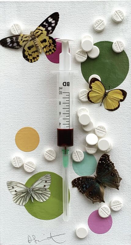 Damien Hirst, ‘Fun’, 2008, Mixed Media, Syringe needle, synthetic resin, butterflies, paracetamol pills and household gloss on canvas, Artsy x Seoul Auction