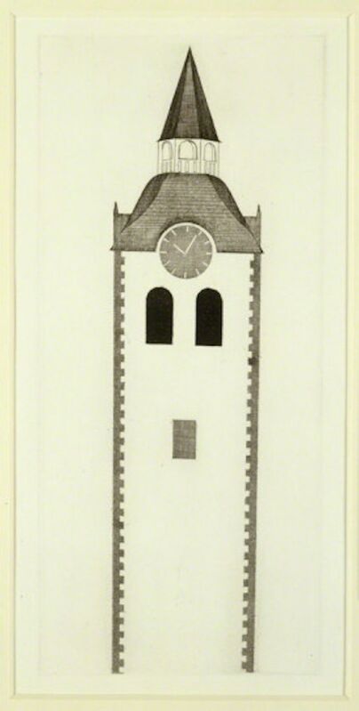 David Hockney, ‘The Church Tower and the Clock from Illustrations for Six Fairy Tales from the Brothers Grimm’, 1969, Print, Etching with drypoint and aquatint on Hodgkinson handmade wove paper, Grob Gallery