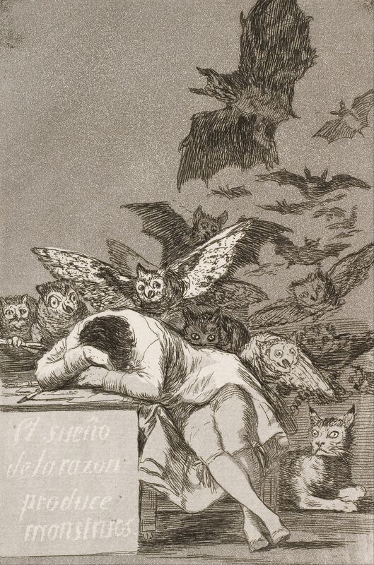 Francisco de Goya, ‘The Sleep of Reason Produces Monsters, No. 43 from Los Caprichos (The Caprices)’, 1796-1798, Print, Etching and aquatint, Art History 101