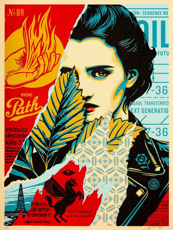 Shepard Fairey, ‘Wrong Path’, 2018, Print, Screenprint and mixed media collage on wood, Heritage Auctions