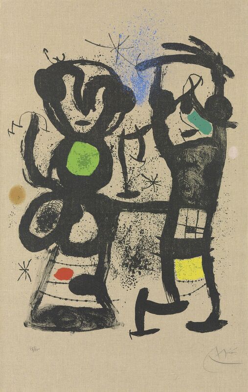 Joan Miró, ‘La conversation’, 1969, Print, Lithograph in colours printed on Hessian and pasted on to Mandeure Chiffon, Christie's