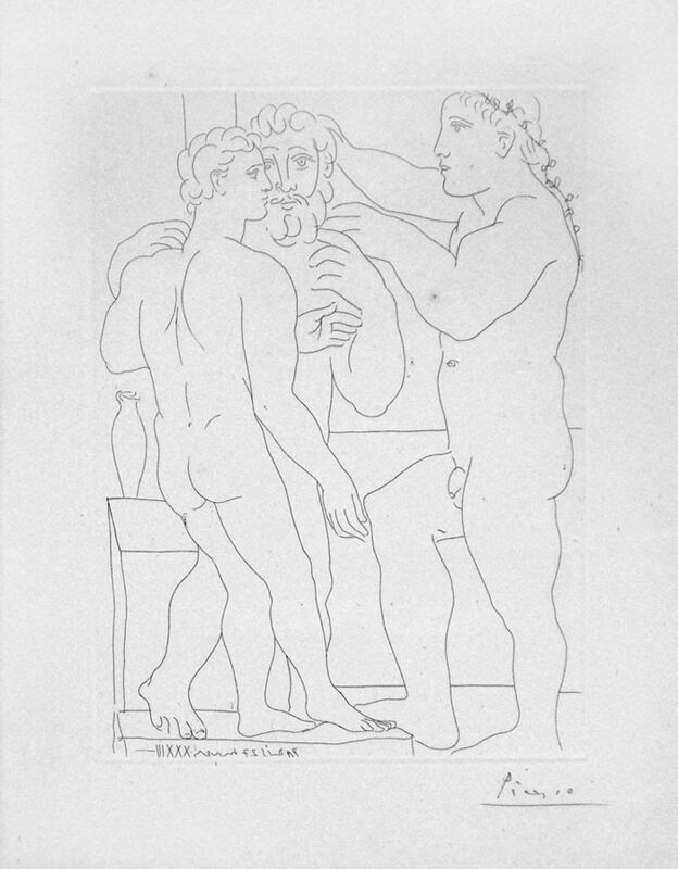 Pablo Picasso, ‘Deux Hommes Sculptes - Three Nude Men Standing’, 1933, Print, Drypoint Etching, Puccio Fine Art