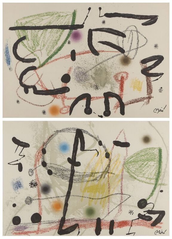 Joan Miró, ‘Maravillas con Variaciones Acrosticas en El Jardín de Miró (Plate 13 and 17)’, 1975, Print, Two lithographs in colours on wove, Roseberys