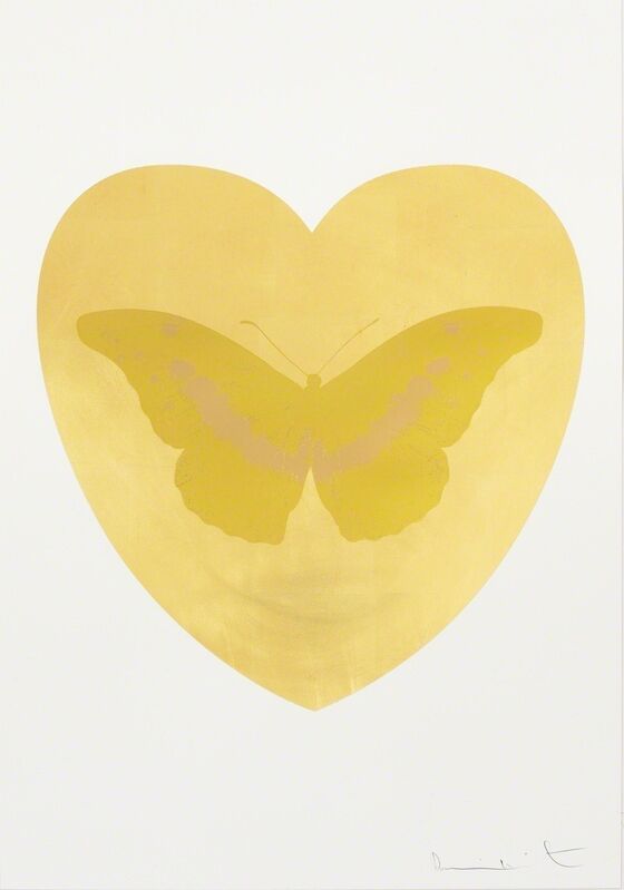 Damien Hirst, ‘I Love You - red, oriental gold, cool gold ’, 2015, Print, Silkscreen and 2 colour foil block on Somerset Satin 410gsm. Edition of 14. Signed and numbered., Paul Stolper Gallery