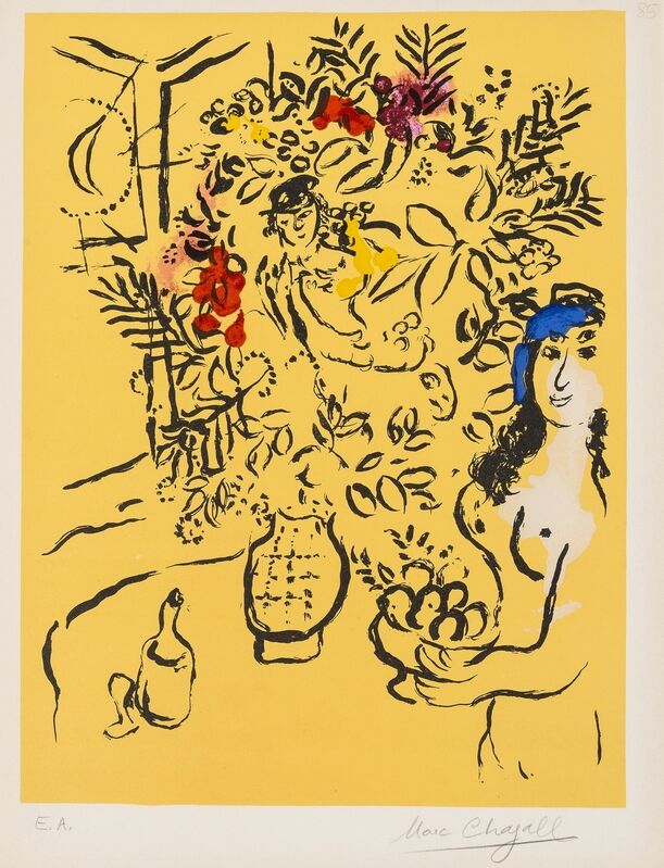 Marc Chagall, ‘Femme et Vase des Fleurs (Couverture de Menu) (Mourlot 414)’, 1964, Print, Lithograph printed in colours, Forum Auctions
