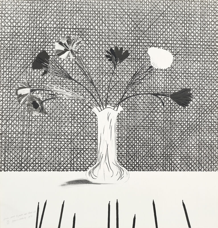 David Hockney, ‘Flowers Made of Paper and Black Ink (S.A.C. 120; M.C.A.T. 114)’, 1971, Print, Lithograph, on Hodgkinson handmade paper, the full sheet., Phillips