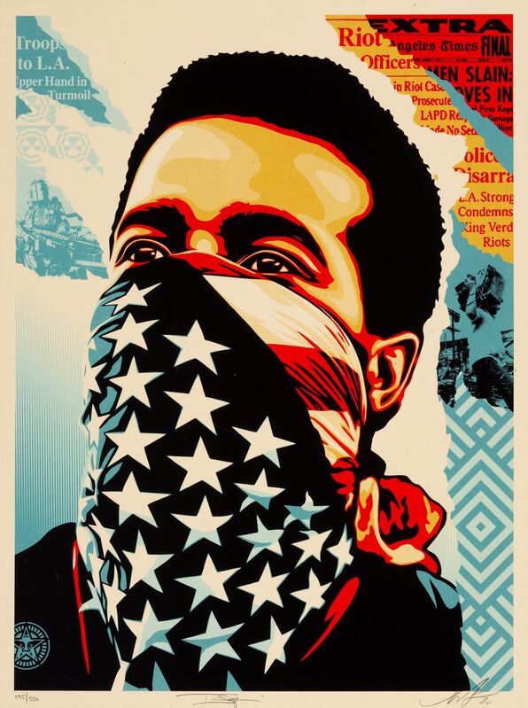 Shepard Fairey, ‘Fragile Peace and American Rage’, 2020, Print, Screenprints in colors on speckled cream paper, Heritage Auctions