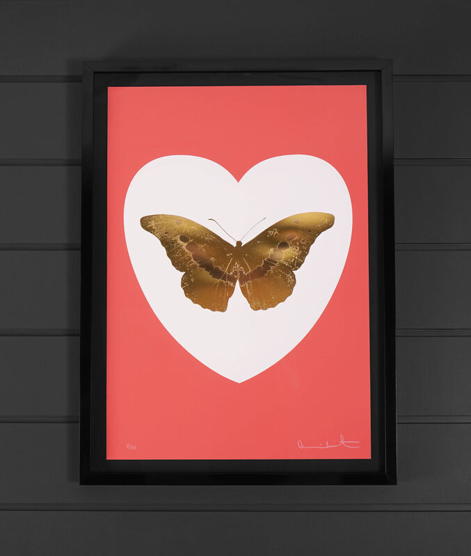 Damien Hirst, ‘'I Love You' Butterfly, Coral/Gold ’, 2015, Print, Silkscreen, Foil-block, Arton Contemporary