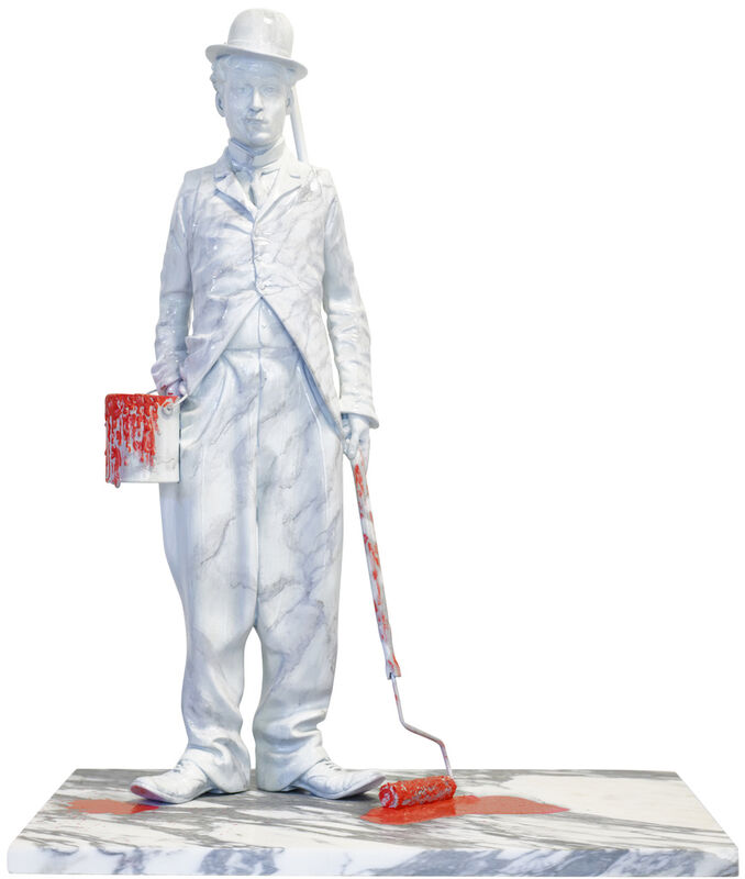 Mr. Brainwash, ‘Chaplin Splash - Red’, 2020, Sculpture, Marble-Painted Bronze Sculpture with Acrylic Splashes, Deodato Arte
