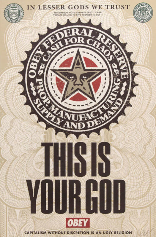 Shepard Fairey, ‘This is your god offset’, 2003, Painting, Rudolf Budja Gallery