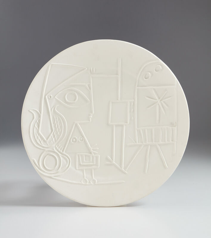Pablo Picasso, ‘Jacqueline at the easel (Jacqueline au chevalet)’, 1956, Design/Decorative Art, White earthenware, round plate., Phillips