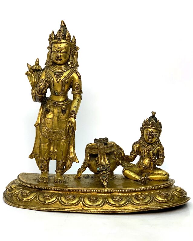 Bronze Sculpture, ‘A Gilt bronze figures of Padmapani and Jambhala, Tibet, 15th century, 23,5 cm.’, Sculpture, Arman Antiques Gallery