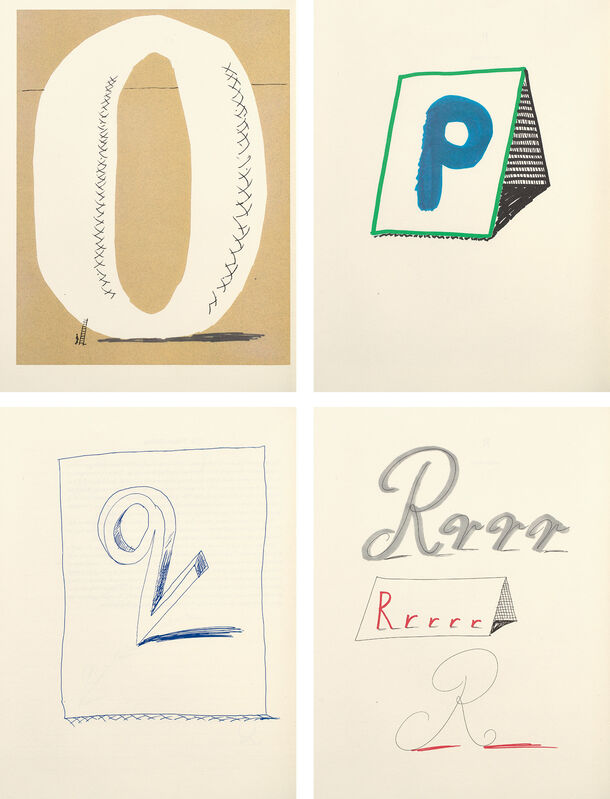 David Hockney, ‘Hockney’s Alphabet’, 1991, Print, The complete set of 26 lithographs in colours, on Exhibition Fine Art Cartridge paper, with full margins, with full text and title page, the sheets bound (as issued) in quarter vellum with handmade Fabriano Roma paper boards, housed in the original grey slip case., Phillips