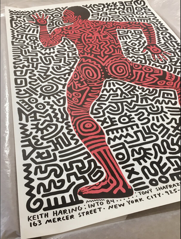 Keith Haring, ‘Keith Haring Into 84. Tony Shafrazi Gallery, Dec 03’, 1984, Posters, Offset lithograph in black and red, Woodward Gallery