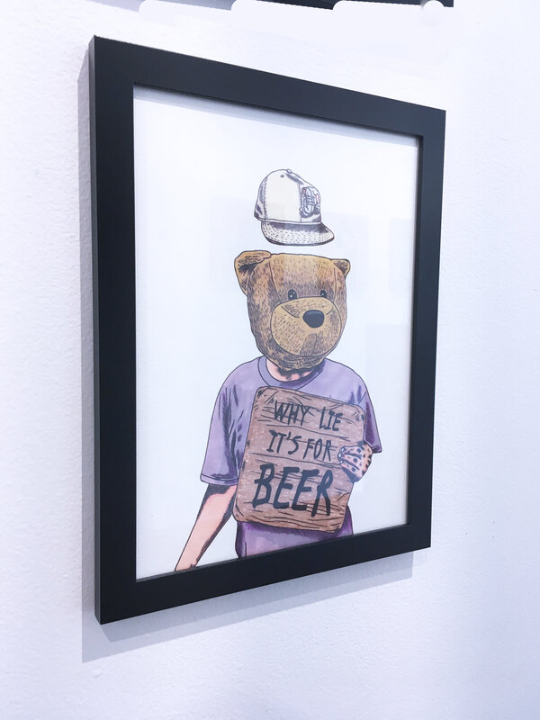 Sean 9 Lugo, ‘Why Lie It's For Beer’, 2019, Drawing, Collage or other Work on Paper, Marker and ink on Bristol paper, framed, Deep Space Gallery
