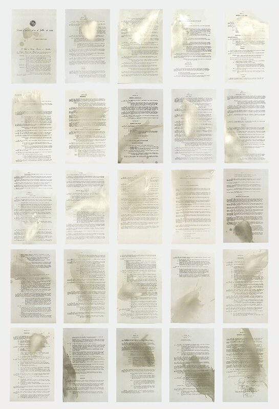 Ana Amélia Genioli, ‘Spilled Code’, 2016, Other, 25 paper sheet with metalic pigmento on fac-símile document, Galeria Eduardo Fernandes 