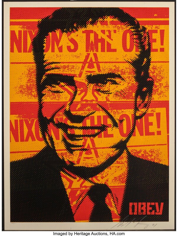 Shepard Fairey, ‘Nixon Poster’, 2001, Print, Screenprint in colors on speckled paper, Heritage Auctions