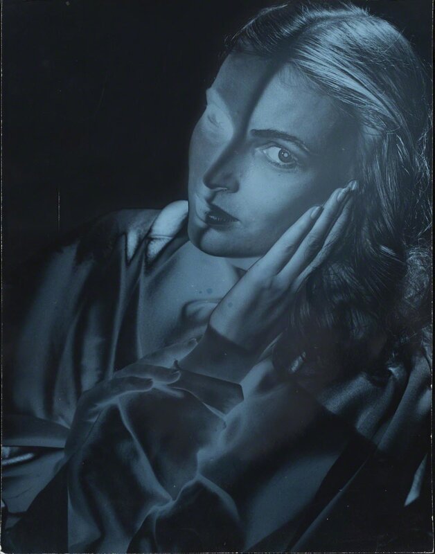 Erwin Blumenfeld, ‘Model with Face on Hands, New York’, ca. 1946, Photography, Solarised blue toned vintage silver gelatin, Osborne Samuel