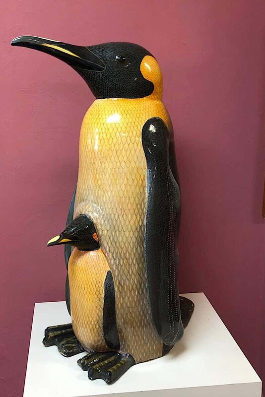 Sergio Bustamante, ‘“Mother and Baby Penguin”’, 20th Century, Sculpture, Paper Mache, modernartjones 