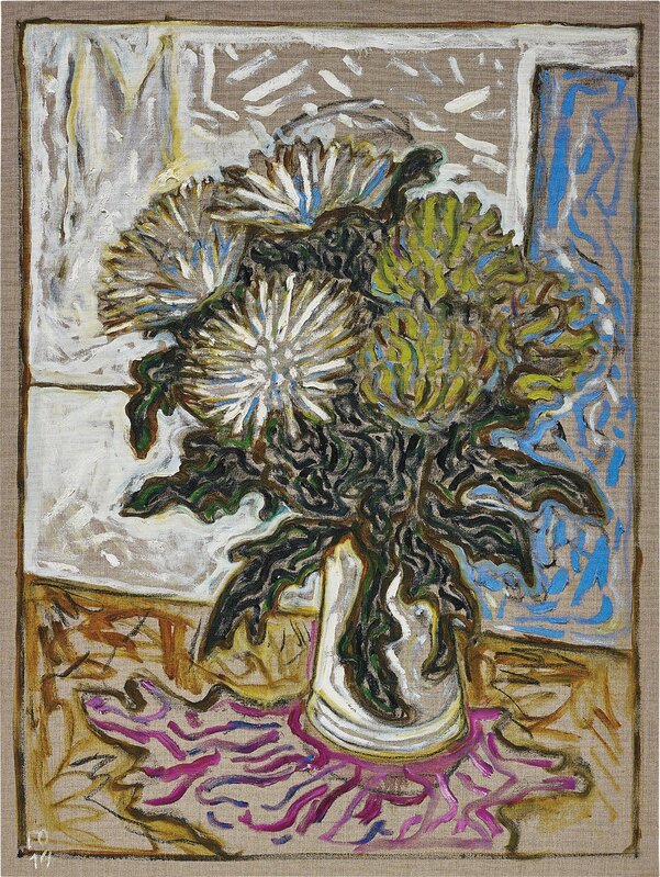 Billy Childish, ‘chrysanthemums’, 2014, Painting, Oil and charcoal on linen, Phillips