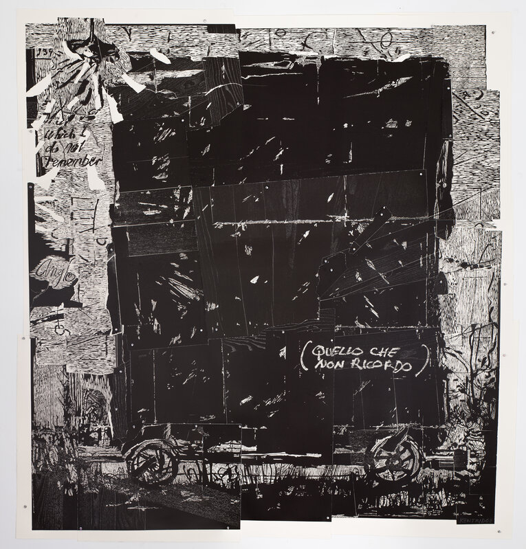 William Kentridge, ‘That which I do not remember from Triumphs and Laments Woodcuts’, 2017, Print, Relief printed from 13 woodblocks onto 29 sheets of Somerset Soft White paper. Sheets overlap with collage elements and are assembled by 56 aluminum pins. Wood used are Panga Panga, Ash, Poplar, Maple, and African Walnut, David Krut Projects