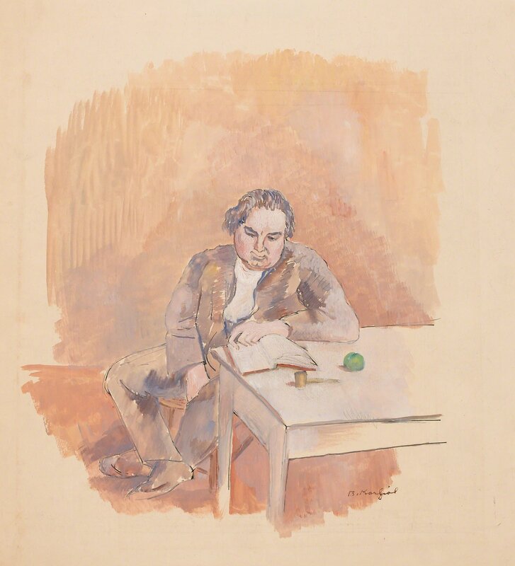 Bernard Karfiol, ‘Man Reading’, circa 1925, Drawing, Collage or other Work on Paper, Ink and gouache on paper, Doyle