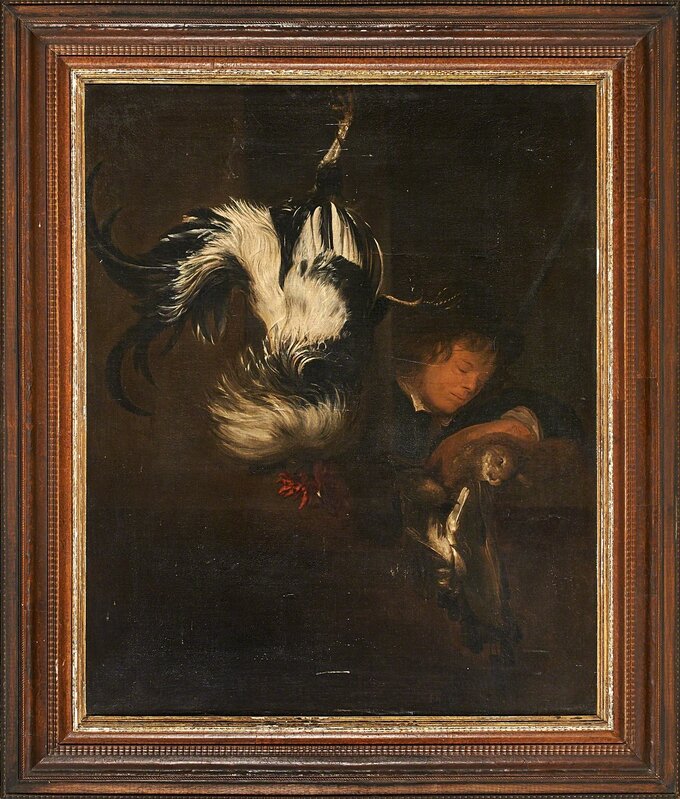 European School, ‘Untitled (still life with rooster)’, 19th c., Painting, Oil on canvas mounted to board (framed), Rago/Wright/LAMA/Toomey & Co.