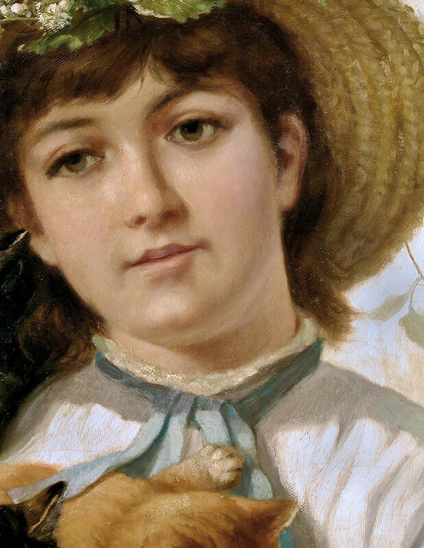 Frederick Rondel, ‘Young Girl with Kittens, 1886’, 1886, Painting, Oil on canvas, Guarisco Gallery