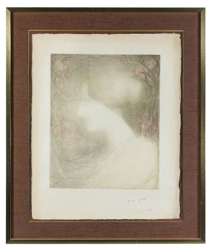 Edmond Aman-Jean, ‘Tête de Femme, de Profil à Gauche’, circa 1897, Print, Color lithograph on paper under glass, John Moran Auctioneers