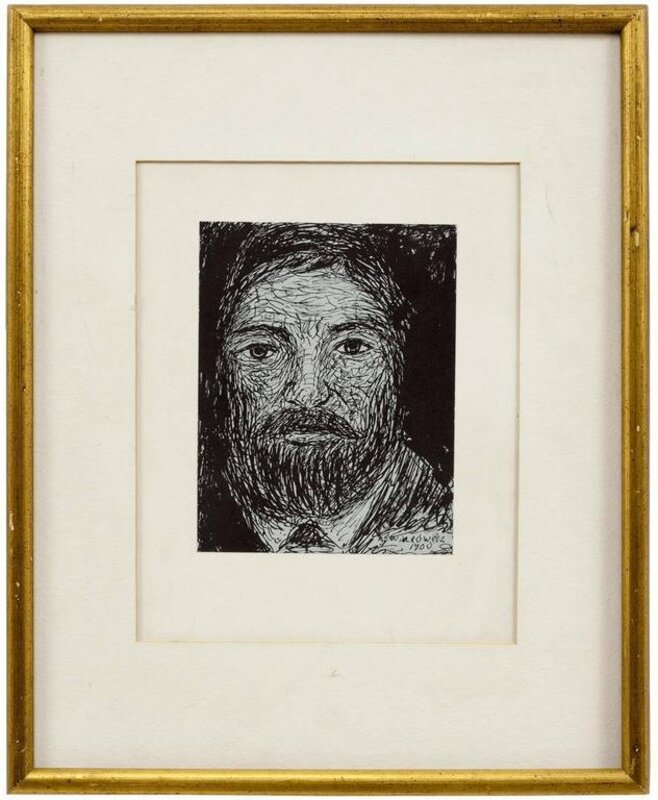 Abraham Walkowitz, ‘Modernist Drawing, Portrait of a Man’, Early 20th Century, Drawing, Collage or other Work on Paper, Ink, Paper, Lions Gallery