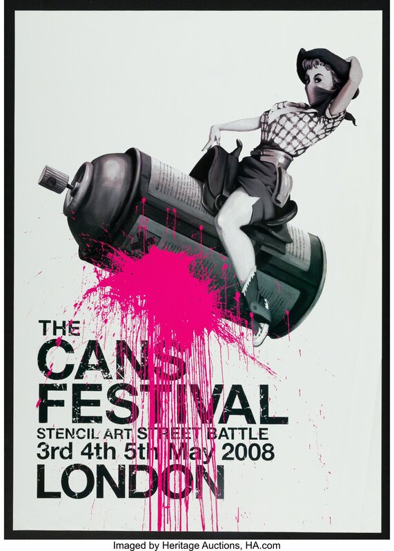 Banksy, ‘The Cans Festival Stencil Arts Street Art. poster’, 2008, Print, Offset lithograph in colors on satin white paper, Heritage Auctions