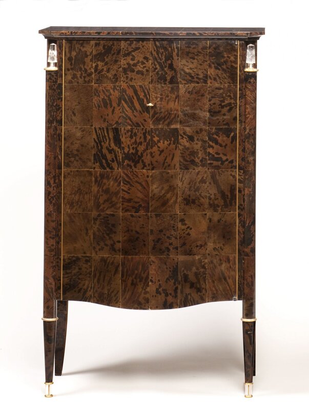 Maison Leleu, ‘Rare Cabinet’, ca. 1957, Design/Decorative Art, Tortoiseshell with original key, gilt-bronze ornamentation and carved rock crystal. Shelved sycamore interior., Maison Gerard
