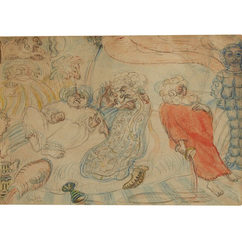 James Ensor, ‘Les Romains De La Décadence’, Drawing, Collage or other Work on Paper, Colored pencil, graphite and watercolor on paper, Freeman's