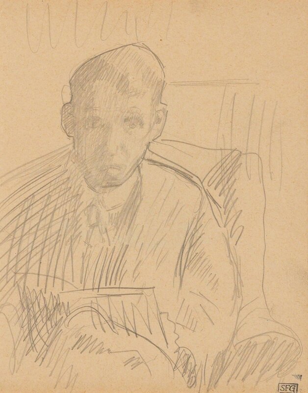 Spencer Frederick Gore, ‘Self Portrait/Study of a Cat (a double sided work)’, 1913, Drawing, Collage or other Work on Paper, Graphite on paper, Doyle