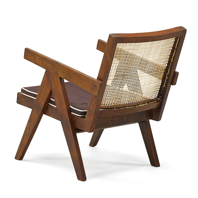 Pierre Jeanneret, ‘Lounge Chair From The Chandigarh Administrative Buildings, France/India’, 1950s, Design/Decorative Art, Teak, Upholstery, Cane, Rago/Wright/LAMA/Toomey & Co.