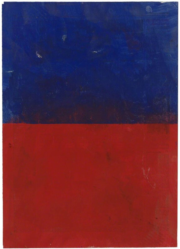 Hermann Glöckner, ‘Rot und Blau, quergeteilt, auf Zeitung’, 1971, Painting, Tempera on newspaper, Galerie Doebele