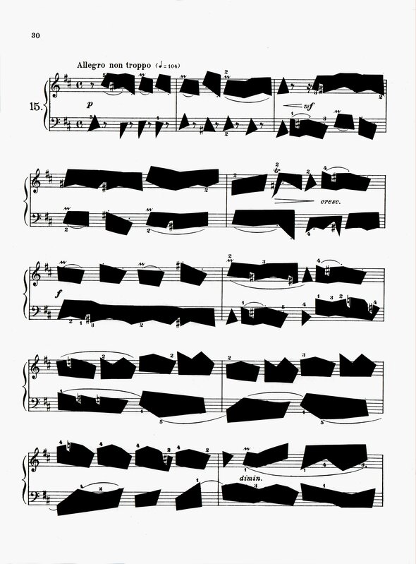 Manuel ROCHA ITURBIDE, ‘Invenciones a dos voces para piano de JS Bach’, 2014, Drawing, Collage or other Work on Paper, Sheet music with cuts, le laboratoire