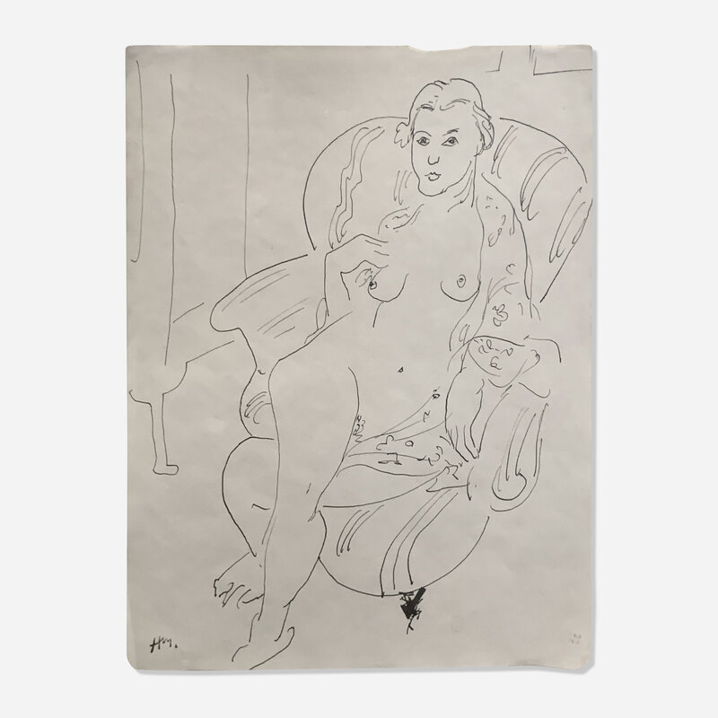 Henri Matisse, ‘Femme Nue Assise Dans Un Fauteuil’, c. 1926-27, Drawing, Collage or other Work on Paper, Pen and ink on paper, Artsy x Rago/Wright