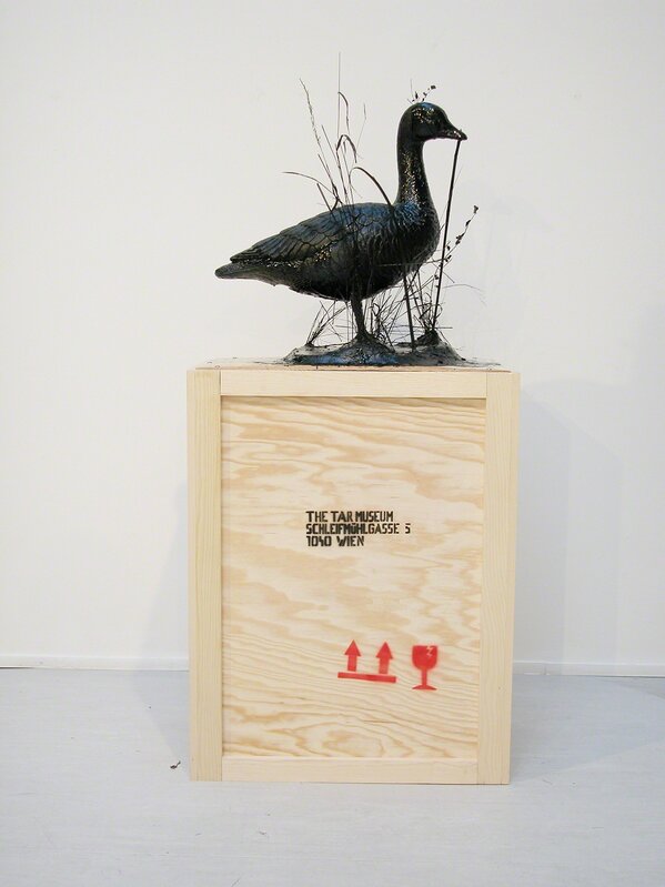 Mark Dion, ‘The Tar Museum - Goose’, 2009, Sculpture, Wooden shipping crate, tar, plastic goose decoy, paper-mâché, plants, Georg Kargl Fine Arts