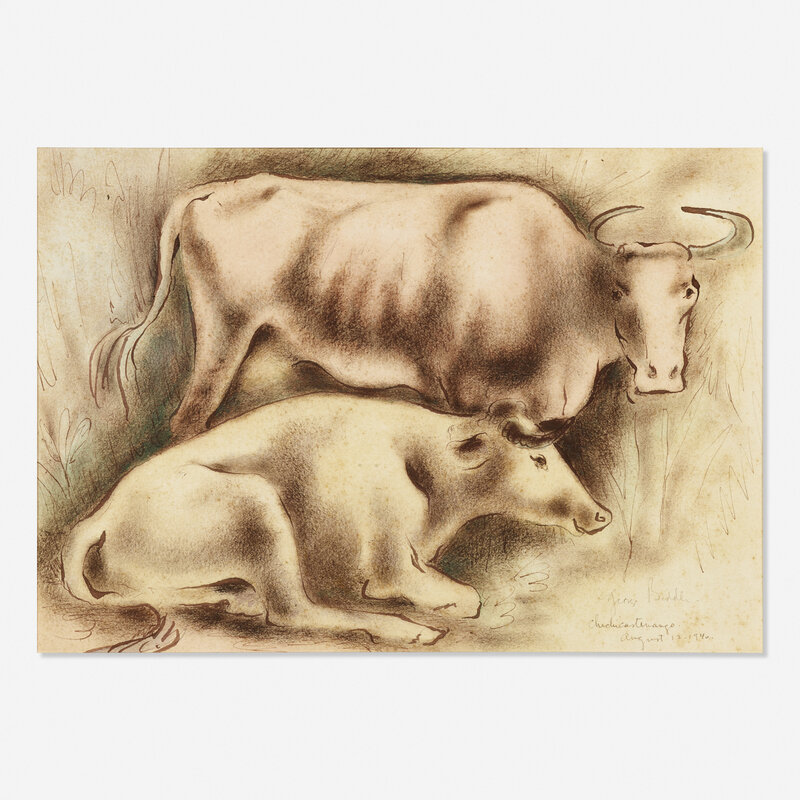 George Biddle, ‘Untitled (two cows)’, 1940, Painting, Watercolor and ink on paper, Rago/Wright/LAMA/Toomey & Co.