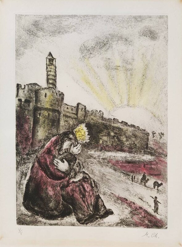 Marc Chagall, ‘David Mourns Absalom (David pleure l'Absalom), Bible Series,’, 1958, Mixed Media, Etching with handcoloring, NOVIA Art Gallery