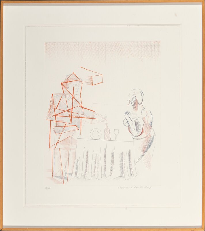 David Hockney, ‘Figures with Still Life, from The Blue Guitar’, 1976, Print, Etching and drypoint in colors on wove paper, Heritage Auctions