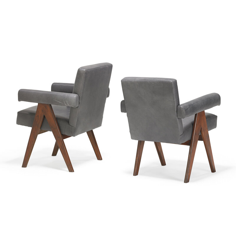 Pierre Jeanneret, ‘Two Committee armchairs from the Chandigarh administrative buildings, France/India’, 1950s, Design/Decorative Art, Teak, leather, Rago/Wright/LAMA/Toomey & Co.