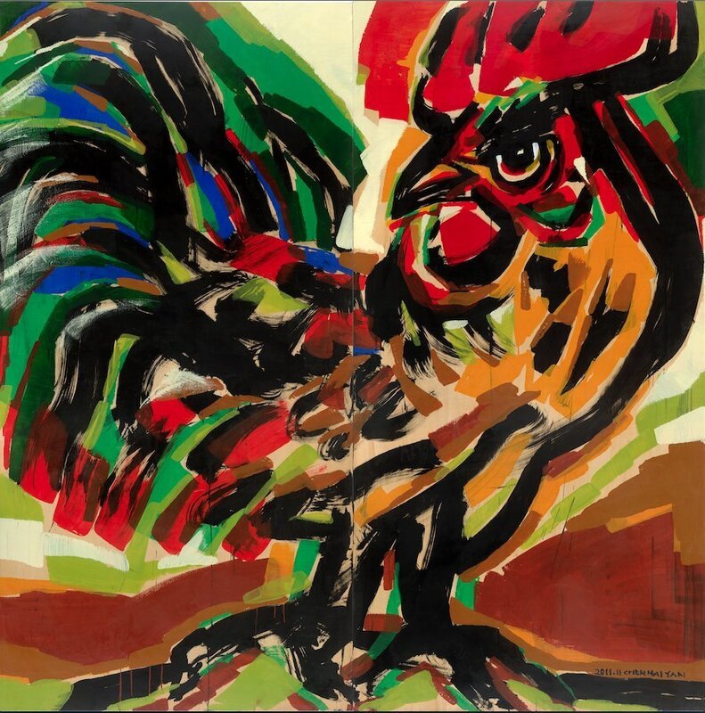 Chen Haiyan 陈海燕, ‘Rooster No. 3 鸡系列No. 3’, 2011, Drawing, Collage or other Work on Paper, Ink color on woodboard 木板彩墨, Ink Studio